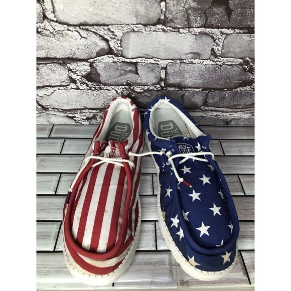 Hey Dude Wally Patriotic American Flag Casual Slip On Men Sz 12M US/45 USA - Picture 5 of 16